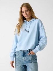 Guess Jeans Bluza 180725 Błękitny Classic Fit. Niebieskie bluzy damskie Guess Jeans, xxl, z aplikacjami, z jeansu, bez kaptura. Za 349.00 zł.