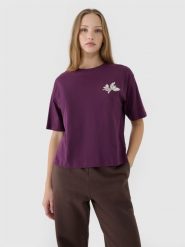 4F T-shirt oversize z nadrukiem damski - fioletowy XS. Fioletowe koszulki sportowe damskie 4f, xs, bez wzorów, z bawełny, bez kołnierzyka, bez ramiączek. W wyprzedaży za 39.99 zł.