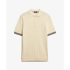 Polówka z teksturowanej siateczki Superdry. Brązowe koszulki polo męskie Superdry., m, bez wzorów, eleganckie, bez ramiączek. Za 288.40 zł.