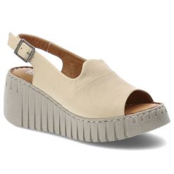 Sandały damskie Artiker, cholewka ze skóry naturalnej licowej z odkrytym noskiem na koturnie, beżowe, 56C0957. Brązowe klapki damskie Artiker, bez wzorów, ze skóry, bez obcasa, na koturnie, bez zapięcia. Za 249.00 zł.