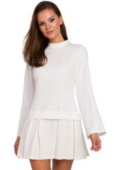 Elegancka sukienka mini z kontrafałdami ecru. Sukienki damskie Sukienki.shop, l, bez wzorów, eleganckie, bez kołnierzyka, bez ramiączek, mini, rozkloszowane. W wyprzedaży za 195.00 zł.
