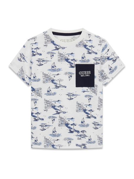 Guess T-Shirt N6GI03 K8HM4 Biały Regular Fit. Białe t-shirty dla chłopców Guess, z aplikacjami, z bawełny, bez ramiączek. Za 74.99 zł.