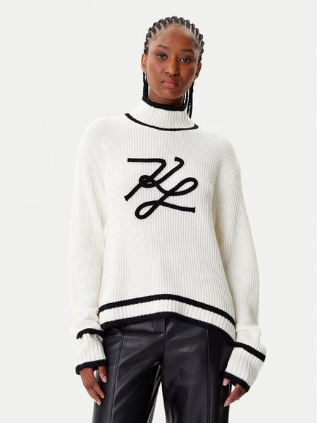 KARL LAGERFELD Golf A4W18051 Biały Regular Fit. Białe swetry damskie KARL LAGERFELD, s, bez wzorów, z syntetyku, bez kołnierzyka, bez ramiączek, bez kaptura. Za 869.99 zł.