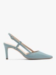 Niebieskie czółenka typu slingback. Niebieskie czółenka damskie Brawo sp. z o.o., bez wzorów, ze skóry, bez obcasa, na szpilce, bez zapięcia. Za 379.99 zł.
