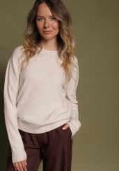 Beżowy Klasyczny Sweter z Wiskozą i Wełną Norpine. Brązowe swetry damskie Born2be, bez wzorów, z jeansu, eleganckie, bez kołnierzyka, bez ramiączek, bez kaptura. Za 79.99 zł.