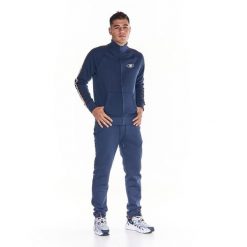 Bluza z pełny zamek błyskawiczny na co dzień. Niebieskie bluzy męskie LEONE 1947 APPAREL, bez wzorów, z bawełny, bez kaptura, na fitness i siłownię. W wyprzedaży za 273.65 zł.