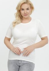 Biały T-shirt Akisistae. Białe bluzki damskie Born2be, l, bez wzorów, z bawełny, bez kołnierzyka. Za 19.99 zł.