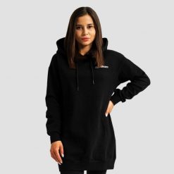 Bluza damska fitness z kapturem długa czarna Limitless Longline. Czarne bluzy damskie GYMBEAM, l, bez wzorów, z bawełny, z kapturem, na fitness i siłownię. Za 127.90 zł.