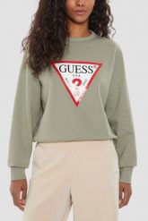 GUESS Zielona bluza damska z dużym logo Original Fleece, Rozmiar S. Zielone bluzy damskie Guess, s, z aplikacjami, bez kaptura. W wyprzedaży za 180.99 zł.