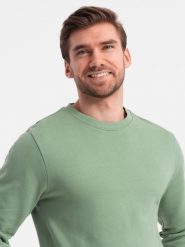 Męska bluza dresowa BASIC z okrągłym dekoltem - zielona V3. Zielone bluzy męskie Ombre Clothing, m, bez wzorów, z bawełny, bez kaptura. Za 145.99 zł.