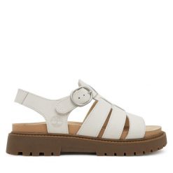 Sandały Timberland. Białe sandały damskie Timberland, bez wzorów, bez obcasa, na płaskiej podeszwie, bez zapięcia. Za 329.99 zł.