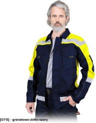 PROM-J - Bluza ochronna, tkana - granatowo-żółto-szary XL. Brązowe bluzy męskie Reis, m, bez wzorów, bez kaptura. Za 168.50 zł.
