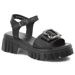 Sandały damskie Vinceza, cholewka ze skóry naturalnej zapinane na sprzączkę, czarne, 79611. Czarne klapki damskie VINCEZA, z aplikacjami, ze skóry, eleganckie, bez obcasa, na platformie. Za 159.00 zł.