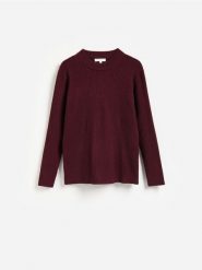 Prążkowany sweter z wiskozą - bordowy. Czerwone swetry damskie Reserved, l, bez wzorów, z dzianiny, bez kołnierzyka, bez ramiączek, bez kaptura. Za 139.99 zł.