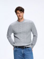 Sweter z wełną merino - szary. Szare swetry przez głowę męskie Reserved, l, bez wzorów, z dzianiny, bez kołnierzyka. Za 249.99 zł.
