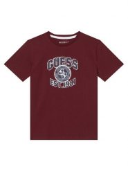 Guess T-Shirt L6RI13 K8HM4 Bordowy Regular Fit. Czerwone t-shirty dla chłopców Guess, z aplikacjami, z bawełny, bez ramiączek. Za 89.99 zł.