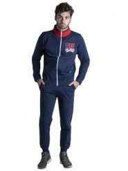 Bluza z bawełna z zamek błyskawiczny na co dzień. Niebieskie bluzy męskie LEONE 1947 APPAREL, xl, bez wzorów, z bawełny, bez kaptura. Za 189.41 zł.