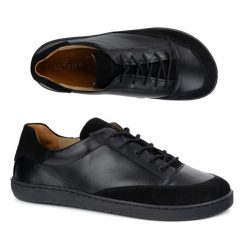 Buty męskie barefoot ze skóry naturalnej model OLIVIER Reno czarne. Czarne półbuty na co dzień męskie z materiału, biznesowe, bez zapięcia. Za 438.49 zł.