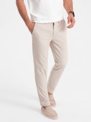 Spodnie męskie chino SLIM FIT - kremowe V1 - Rozmiar: L. Białe spodnie materiałowe męskie Ombre Clothing, l, bez wzorów, z bawełny. W wyprzedaży za 109.99 zł.