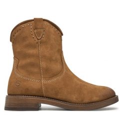 Botki Tamaris. Brązowe botki damskie Tamaris, bez obcasa, na płaskiej podeszwie, bez zapięcia. Za 319.99 zł.