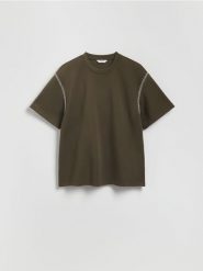 T-shirt boxy z bawełną - zielony. Zielone t-shirty męskie Reserved, l, bez wzorów, z bawełny, bez kołnierzyka. Za 79.99 zł.