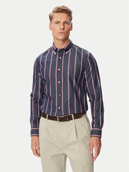 Tommy Hilfiger Koszula Poplin MW0MW44588 Granatowy Regular Fit. Niebieskie koszule męskie Tommy Hilfiger, m, bez wzorów, bez kołnierzyka, bez ramiączek. Za 409.99 zł.