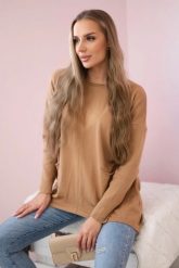 Sweter z kieszeniami z przodu camelowy. Swetry damskie KESI, na jesień, l, bez wzorów, z jeansu, eleganckie, bez kołnierzyka, plus size, bez ramiączek, bez kaptura. Za 178.78 zł.