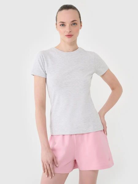 Damski t-shirt basic 4F 4FWMM00TTSHF2673. Szare t-shirty damskie 4f, l, bez wzorów, z bawełny, klasyczne, bez kołnierzyka. Za 34.99 zł.