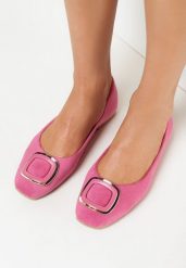 Różowe Balerinki z Kwadratowym Noskiem Nema. Czerwone baleriny damskie Born2be, bez wzorów, z jeansu, klasyczne, bez obcasa. Za 34.99 zł.