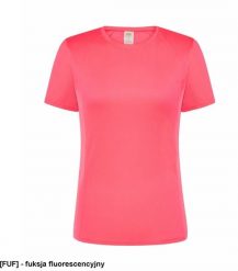 JHK Damski sportowy - dopasowany do sylwetki, dekoracyjne przeszycia przd, tył, rękawy, 100% poliester, 130g, fuksja fluorescencyjny XL. Czerwone koszulki sportowe damskie JHK, xl, bez wzorów, z poliesteru, bez kołnierzyka, bez ramiączek. Za 12.42 zł.
