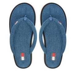 Japonki Tommy Jeans. Niebieskie klapki damskie Tommy Jeans, bez wzorów, z denimu, casualowe, bez obcasa. Za 289.99 zł.