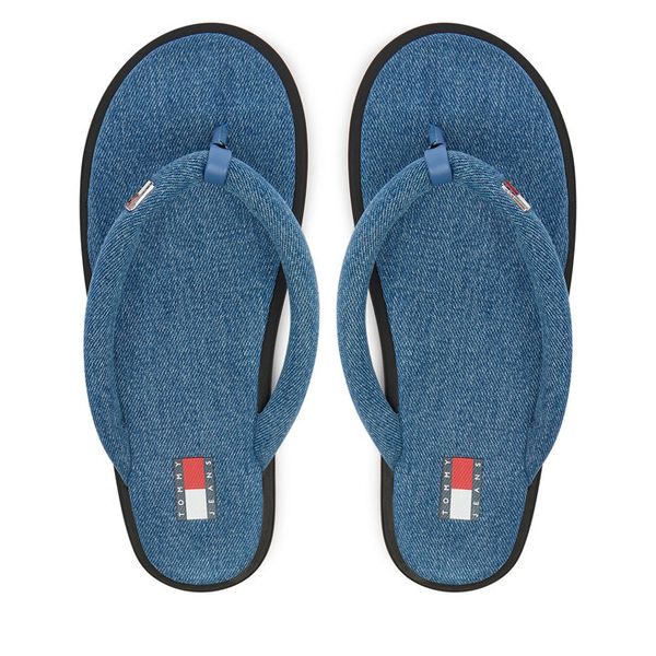 Japonki Tommy Jeans. Niebieskie klapki damskie Tommy Jeans, bez wzorów, z denimu, casualowe, bez obcasa. Za 155.99 zł.