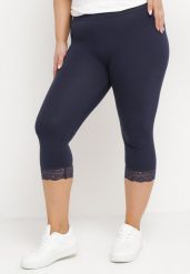 Granatowe Spodnie Bawełniane Legginsy 3/4 z Koronką Amaratna. Niebieskie legginsy damskie Born2be, plus size, bez wzorów, z bawełny. Za 19.99 zł.