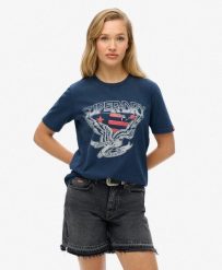 Superdry T‑shirt Emellish Varsity Relaxed z bawełny. Niebieskie t-shirty damskie Superdry., bez wzorów, z bawełny, klasyczne, bez kołnierzyka. Za 150.05 zł.