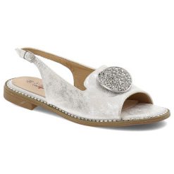 Sandały damskie S. Barski, na płaskim obcasie ze skóry ekologicznej z ozdobą ze sprzączką, srebrne, KV51-083. Szare sandały damskie S.BARSKI, z aplikacjami, ze skóry ekologicznej, bez obcasa, na płaskiej podeszwie, bez zapięcia. Za 109.00 zł.