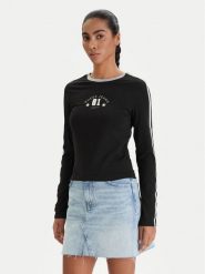 Guess Jeans Bluzka W6RI17 J1314 Czarny Regular Fit. Czarne bluzki damskie Guess Jeans, s, z aplikacjami, z bawełny, bez kołnierzyka, bez ramiączek. Za 169.99 zł.