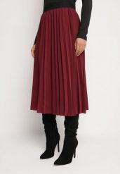 Bordowa Klasyczna Plisowana Spódnica z Gumką w Pasie Valentha. Czerwone spódnice damskie Born2be, m, bez wzorów, z dzianiny, eleganckie, midi, dopasowane. Za 89.99 zł.
