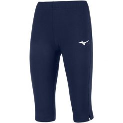 Legginsy damskie Mizuno High-Kyu Capri. Niebieskie legginsy damskie Mizuno, bez wzorów, na fitness i siłownię. W wyprzedaży za 119.00 zł.