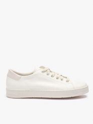 Kremowe sneakersy ze skóry licowej. Brązowe półbuty damskie Ryłko, bez wzorów, ze skóry, eleganckie, z okrągłym noskiem, bez obcasa, na płaskiej podeszwie, bez zapięcia. Za 399.99 zł.