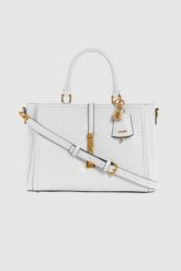 GUESS Biała shopperka James. Białe torebki do ręki damskie Guess, z aplikacjami, ze skóry ekologicznej, eleganckie, duże, bez dodatków. W wyprzedaży za 564.99 zł.
