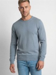 Bawełniany sweter basic - niebieski. Niebieskie swetry przez głowę męskie Sinsay, l, bez wzorów, z bawełny, bez kołnierzyka. Za 39.99 zł.