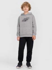 4F Spodnie dresowe joggery chłopięce - czarne 158 (12-13 lat). Czarne spodnie sportowe dla chłopców 4f, bez wzorów, z dresówki, sportowe, do biegania. Za 99.99 zł.