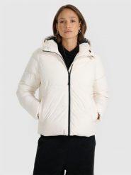 4F Kurtka puchowa z wypełnieniem syntetycznym damska - biała L. Białe kurtki damskie 4f, na zimę, l, bez wzorów, z puchu, bez kaptura. Za 399.99 zł.