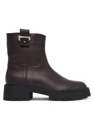 Calvin Klein Botki Chunky Ankle Boot Lth Hdw HW0HW03202 Brązowy ciemny. Brązowe botki damskie Calvin Klein, ze skóry, bez obcasa, na płaskiej podeszwie, bez zapięcia. Za 799.99 zł.