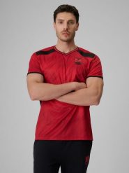 4F Koszulka piłkarska regular szybkoschnąca męska - czerwona L. Czerwone koszulki sportowe męskie 4f, l, bez wzorów, z materiału, bez kołnierzyka, bez ramiączek, na fitness i siłownię. Za 129.99 zł.