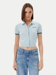 Guess Jeans Kardigan W5GR03 Z3HO2 Błękitny Regular Fit. Niebieskie kardigany damskie Guess Jeans, xl, z aplikacjami, z jeansu, bez kołnierzyka, bez ramiączek, bez kaptura. Za 209.99 zł.