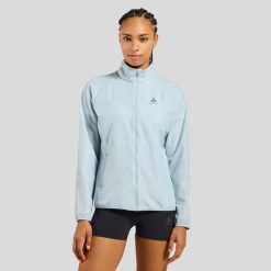Kurtka damska ODLO Jacket ESSENTIAL LIGHT. Niebieskie kurtki sportowe damskie Odlo, l, bez wzorów, z materiału, bez kaptura, do biegania. Za 322.03 zł.