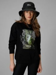 Bluza dresowa loose bez kaptura damska 4F 4FRSS26TSWSF2837. Czarne bluzy damskie 4f, l, bez wzorów, z bawełny, bez kaptura. Za 91.99 zł.