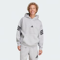 Bluza z kapturem Future Icons 3-Stripes. Szare bluzy sportowe męskie Adidas, bez wzorów, z bawełny, z kapturem, na fitness i siłownię. Za 299.00 zł.