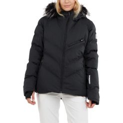 Damska kurtka narciarska Fundango Elyra Fur Padded. Czarne kurtki sportowe damskie Fundango, na zimę, xl, bez wzorów, z puchu, bez kaptura, narciarskie. W wyprzedaży za 599.00 zł.